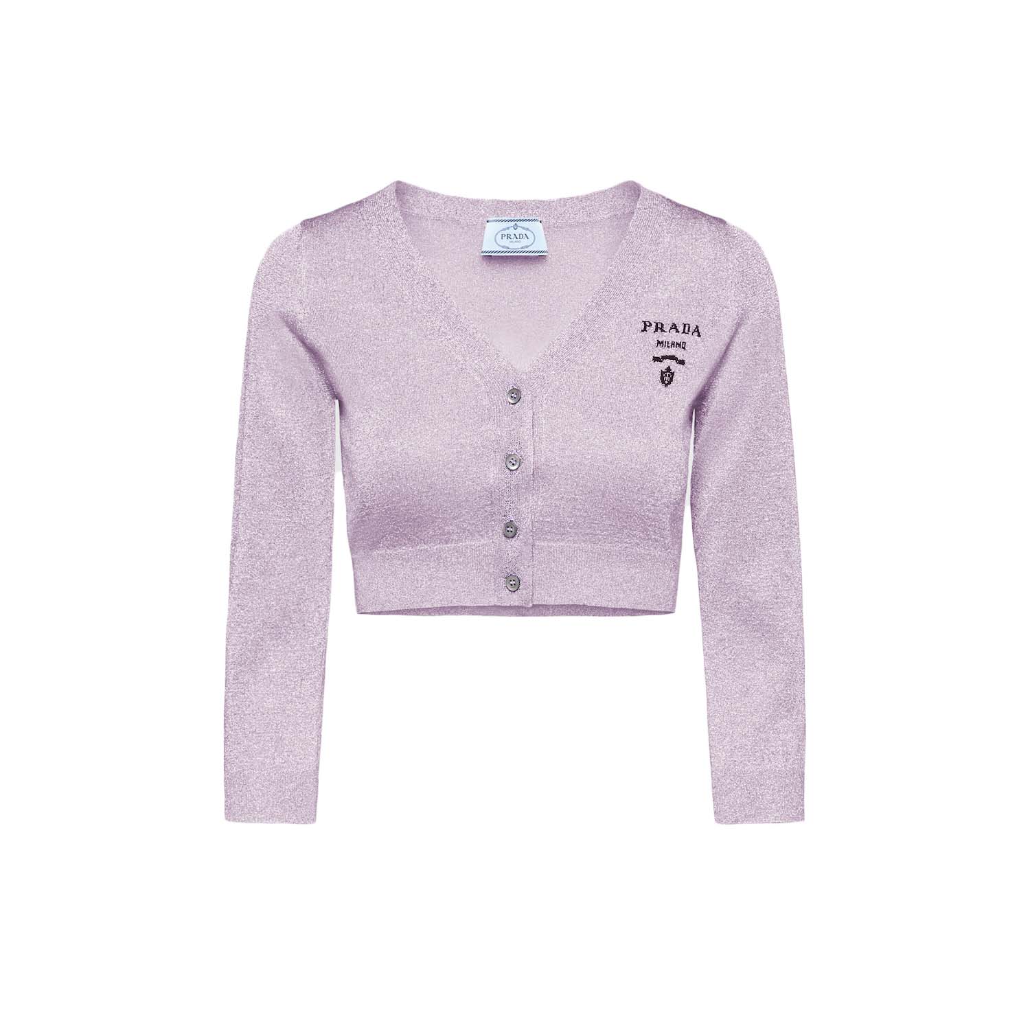 Prada Cropped Lurex Cardigan Sweater Lilac - SS22 - US