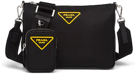Prada Crossbody Bag Nylon Silver-tone Black/Yellow