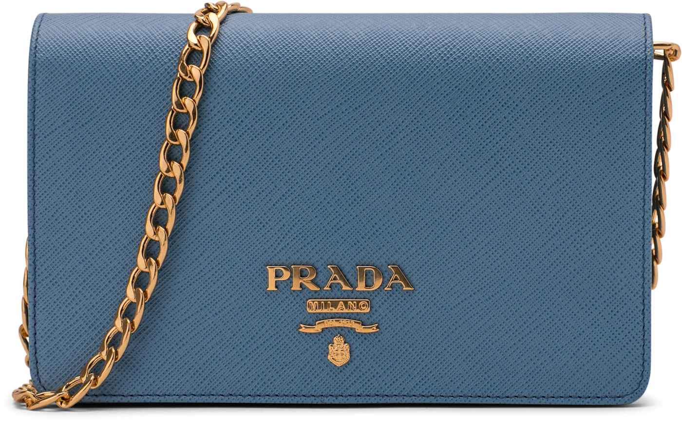 ❗SALE❗AUTHENTIC PRADA Pattina Shoulder Chain Blue Saffiano Leather Cross  Body Bag