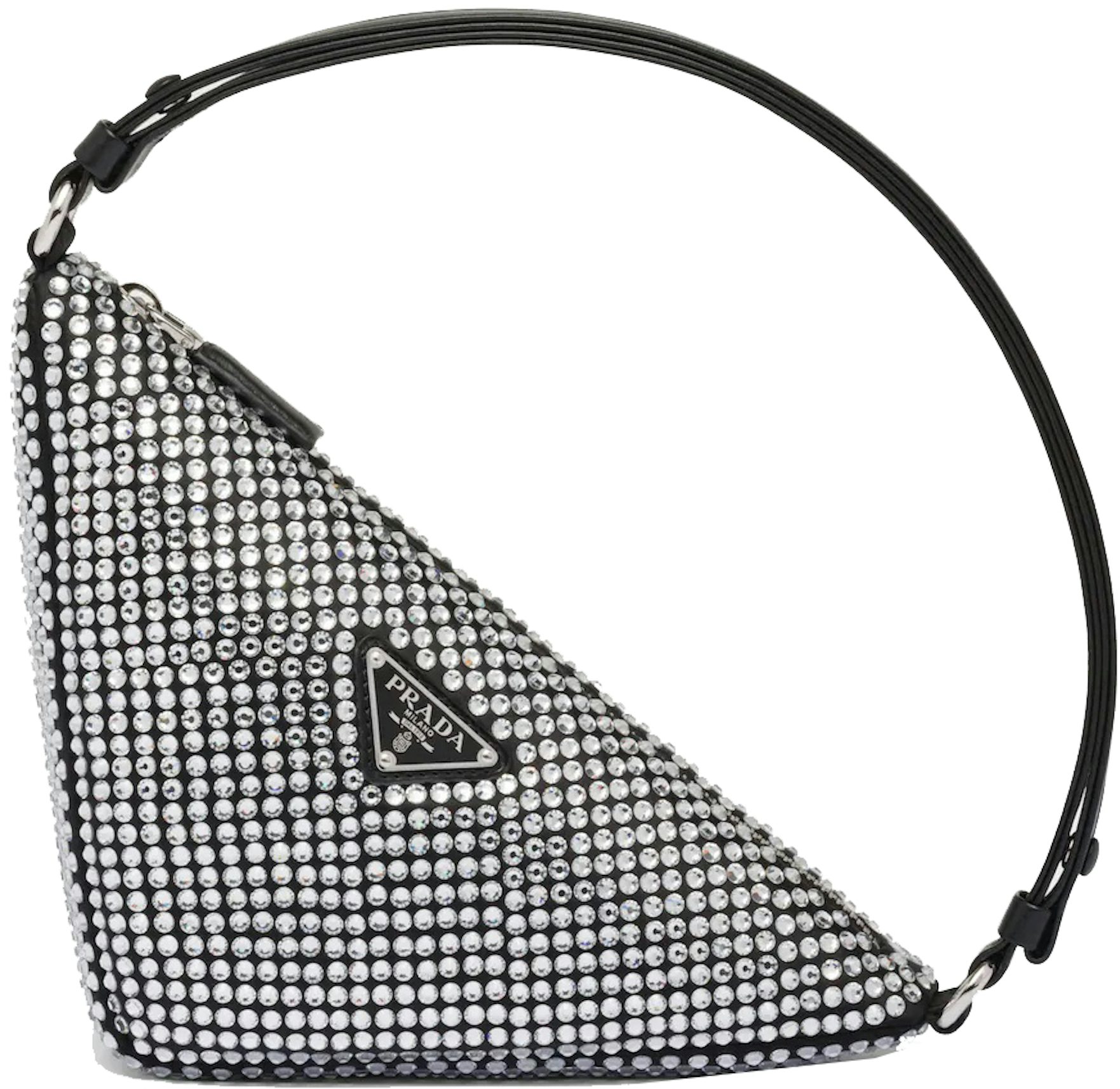 Triangle Embellished Satin Pouch in Silver - Prada