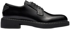 Prada Derby 50mm Shoes Black Brushed Leather