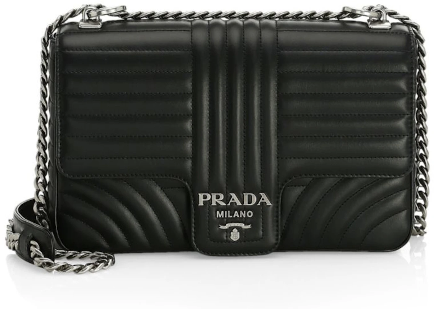 Prada Diagramme Shoulder Bag Leather Large Black in Leather with  Silver-tone - US