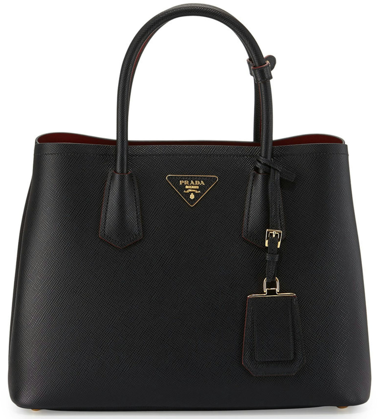Prada Double Tote Medium Black/Red in Saffiano Leather with Gold-tone - US