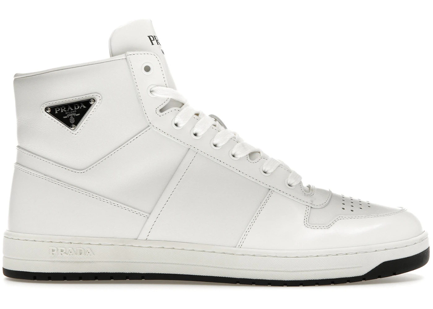 Prada Downtown High Top Sneakers Leather White White Black Men's