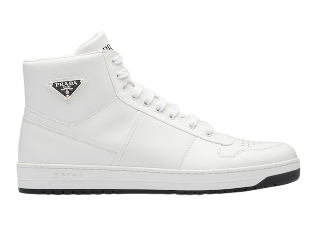 Pre-owned Prada Downtown High Top Sneakers Leather White White Black In White/white/black