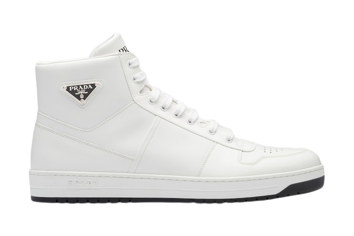 Pre-owned Prada Downtown High Top Sneakers Leather White White Black In White/white/black