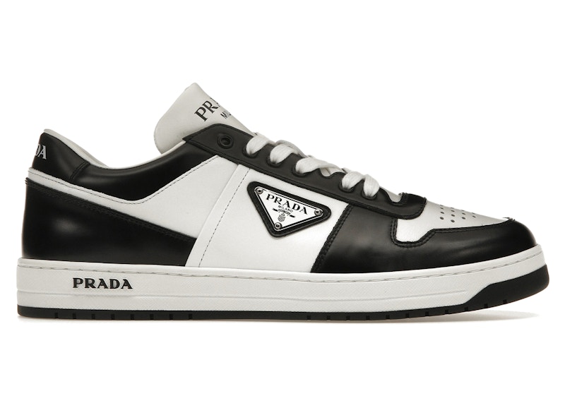 Pre-owned Prada Downtown Leather Low Top Sneakers (women's)in White/black In Multi