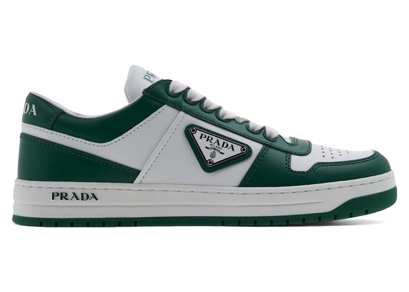 Pre-owned Prada Downtown Leather Low Top Sneakers (women's)in White/mango