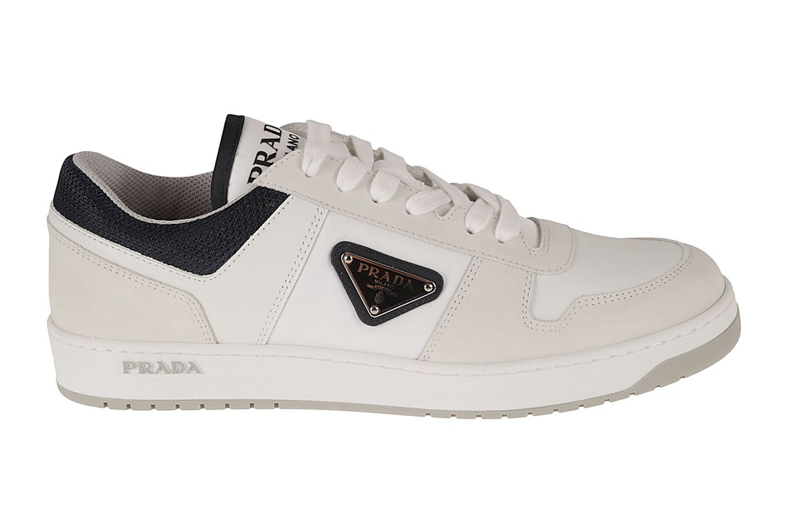 Pre-owned Prada Downtown Leather Re Nylon Sneaker White Blue In White/blue