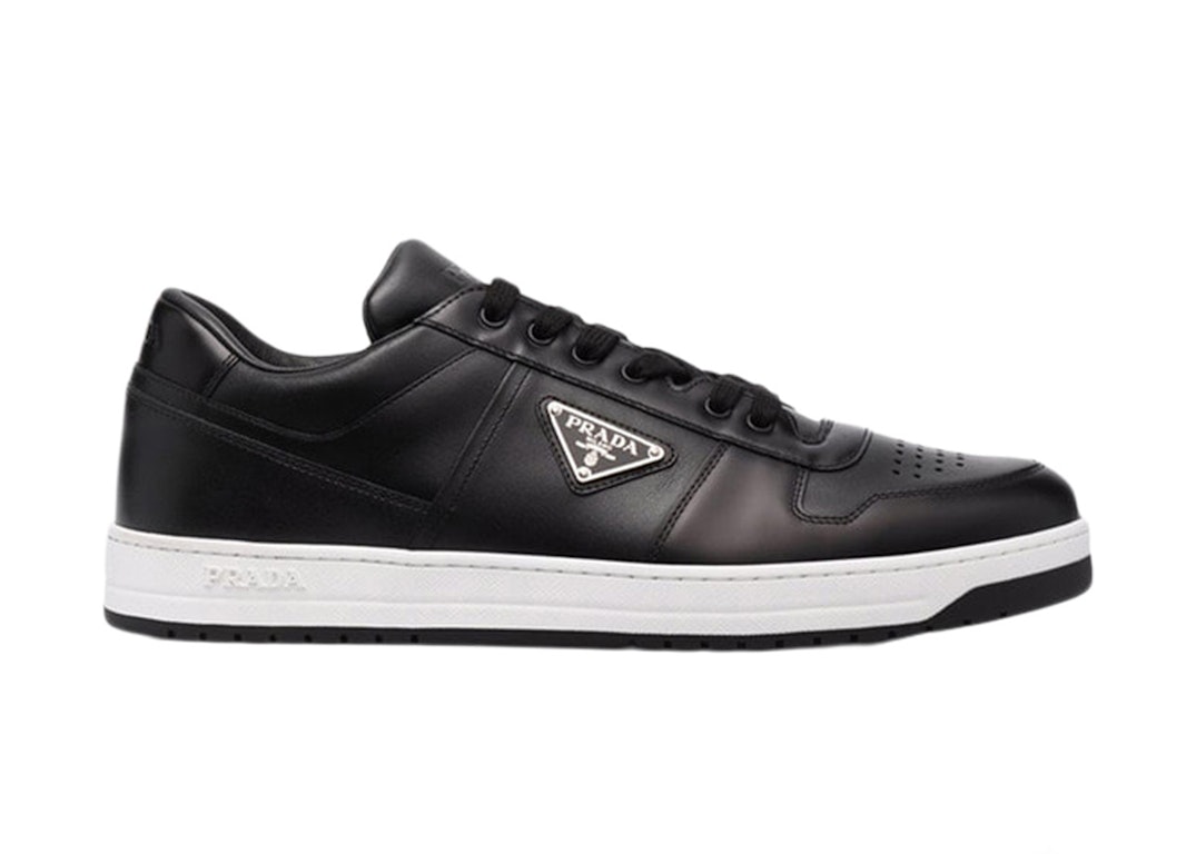 Pre-owned Prada Downtown Low Top Sneakers Leather Black Black White In Black/black/white