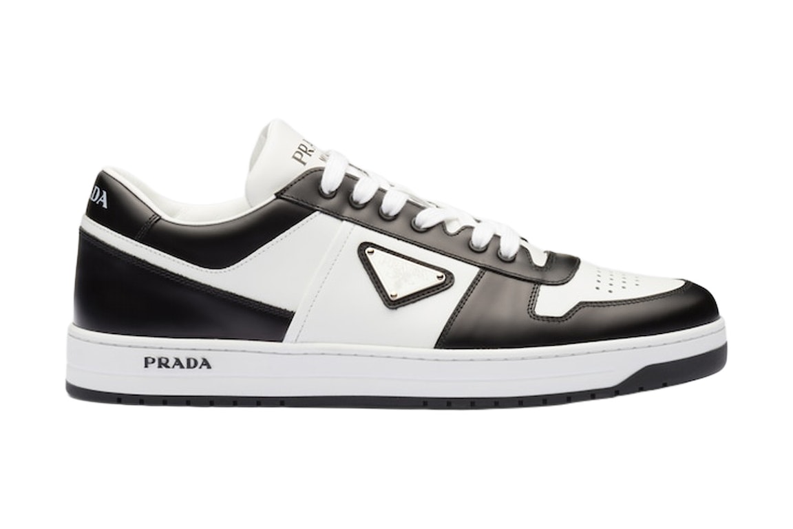 Pre-owned Prada Downtown Low Top Sneakers Leather White Black In White/black
