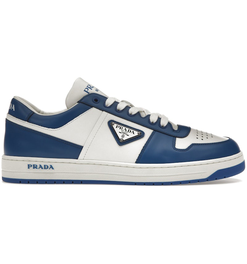 Zapatillas Prada Downtown Low Top Cuero Blanco Azul Cobalto Hombre