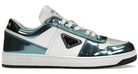 Prada Downtown Low Top Sneakers Leather White Metallic Blue