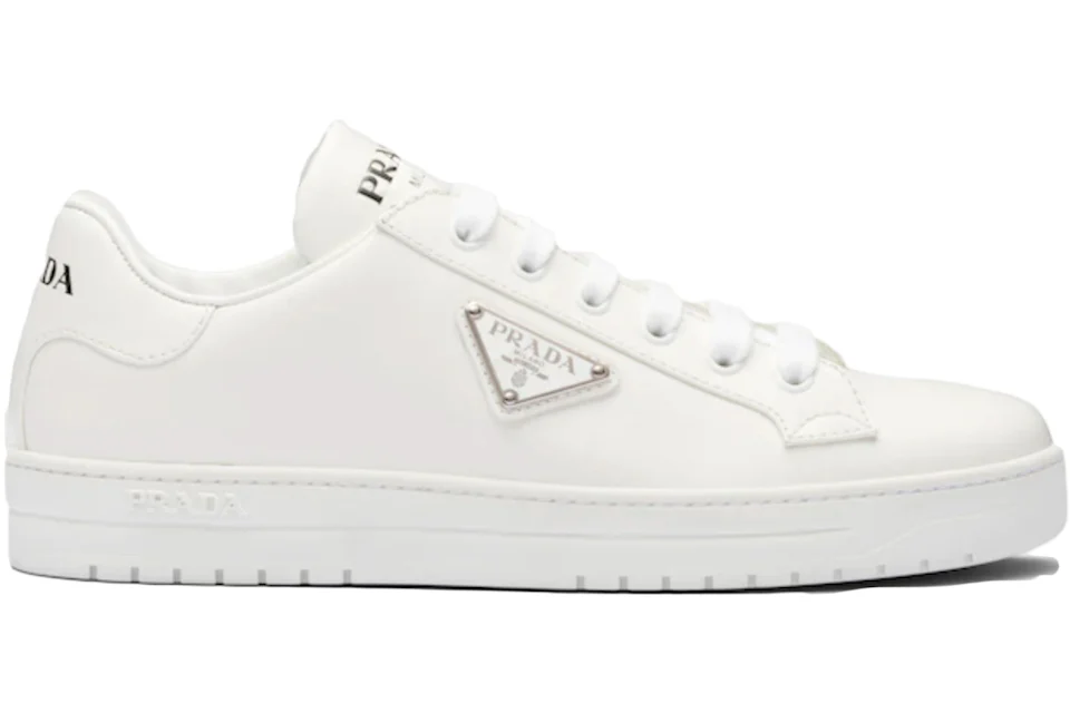 Prada Downtown Low Top Sneakers Leather White Silver (Women's)