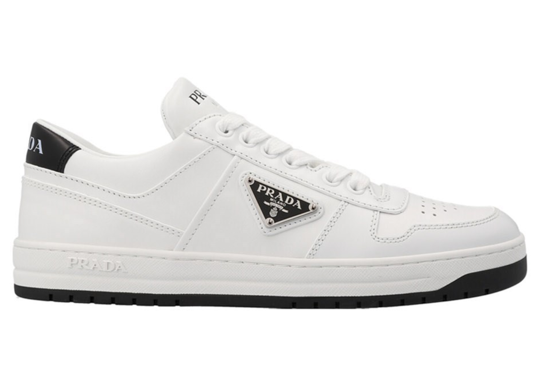 Prada Downtown Low Top Sneakers Leather White White Black 