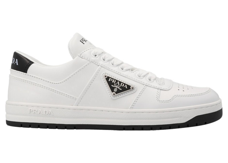 Prada Downtown Low Top Sneakers Leather White White Black (Women's)