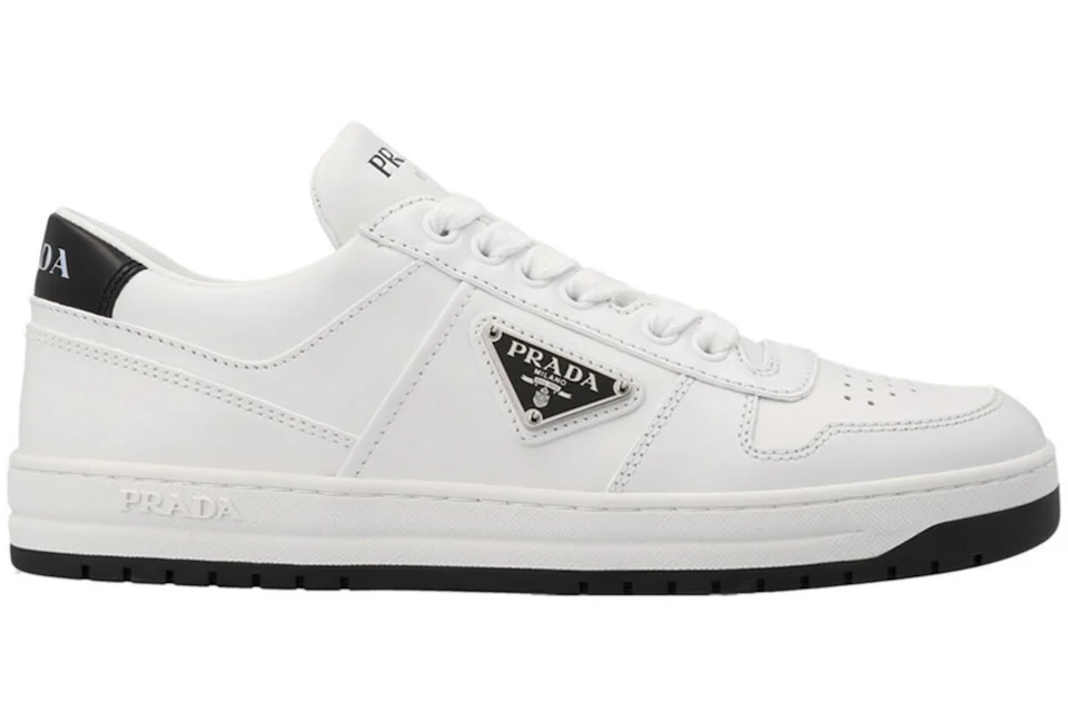 Prada Downtown Low Top Sneakers Leather White White Black (Women's)