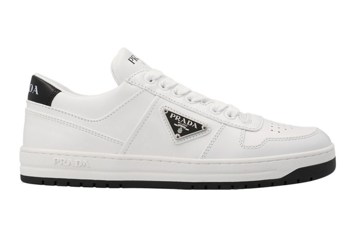 Pre-owned Prada Downtown Low Top Sneakers Leather White White Black (women's) In White/black