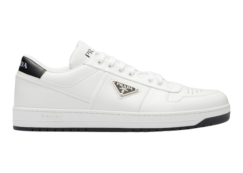 Prada Downtown Low Top Sneakers Leather White White Black Men's