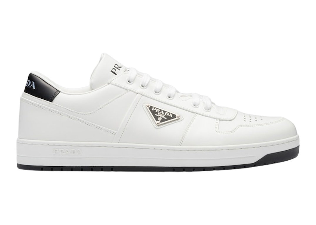 Pre-owned Prada Downtown Low Top Sneakers Leather White White Black In White/white/black