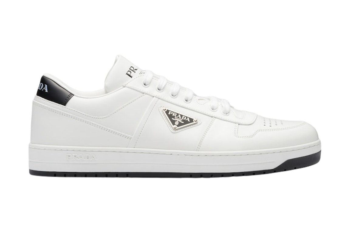 Pre-owned Prada Downtown Low Top Sneakers Leather White White Black In White/white/black