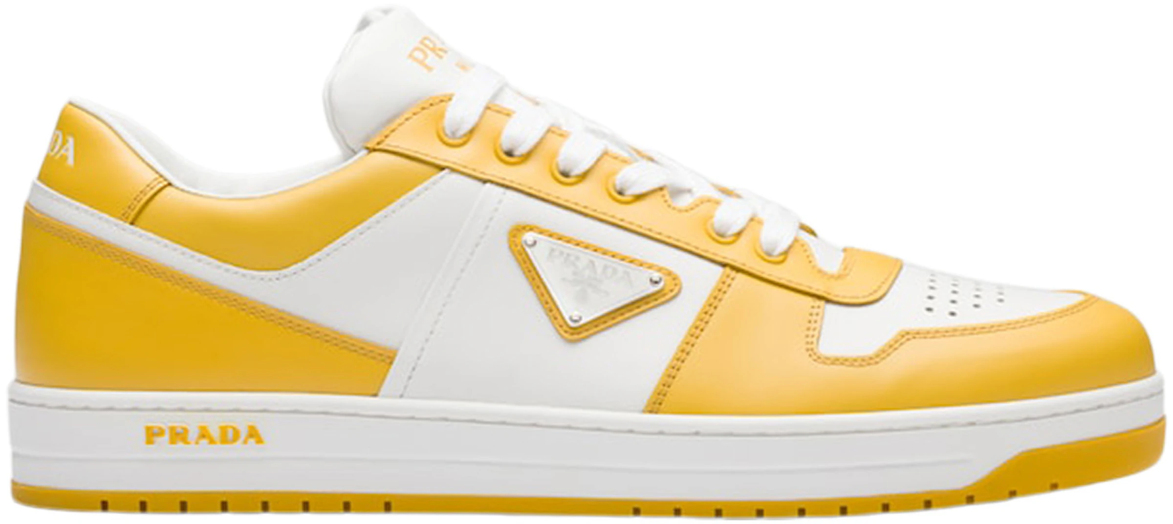 Prada Downtown Low Top Sneakers Leather White Yellow Sun -  2EE364_3LKG_F0A7U - US