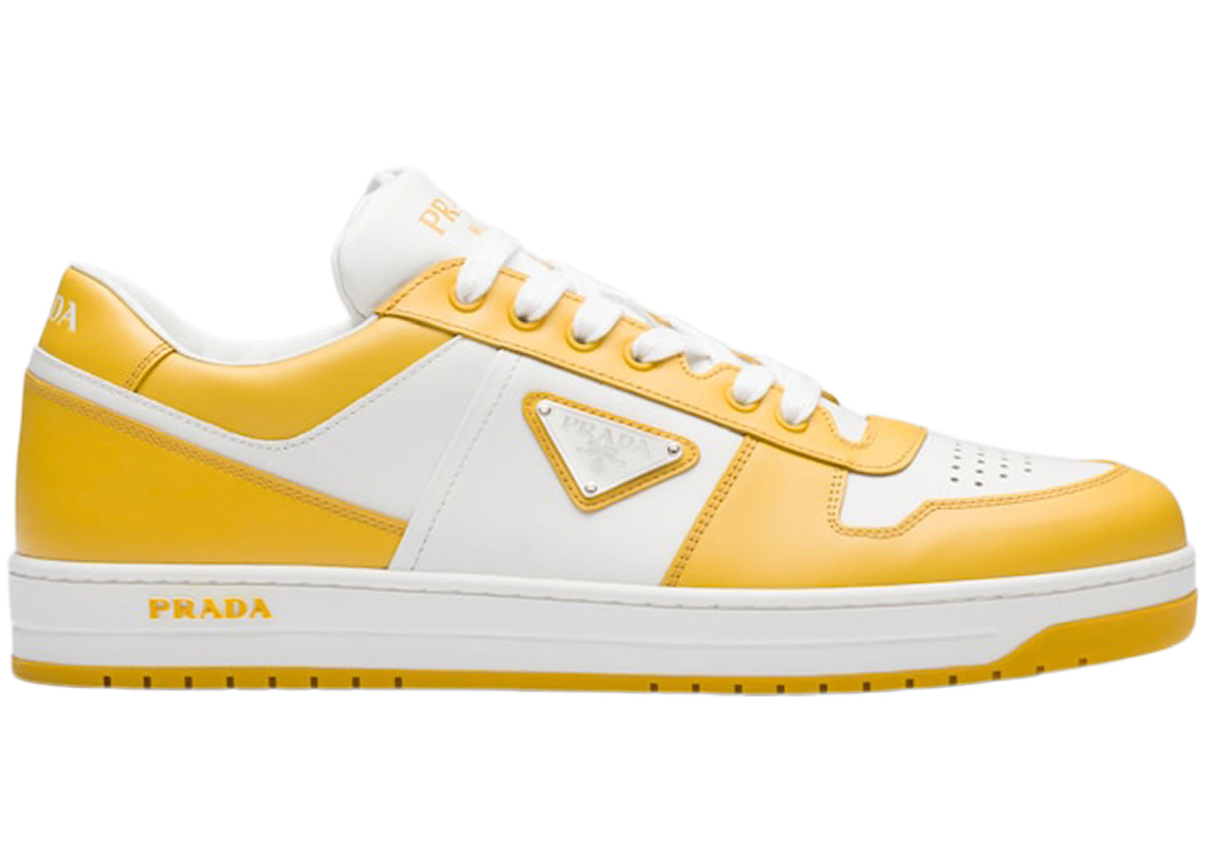 Prada Downtown Low Top Sneakers Leather White Yellow Sun - 2EE364_3LKG