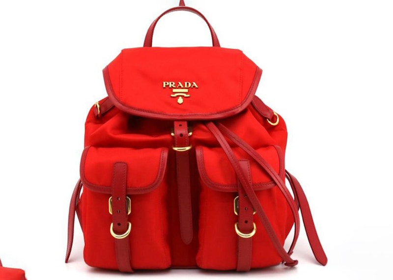 Prada Drawstring Tessuto Rucksack Backpack Red in Nylon with Gold