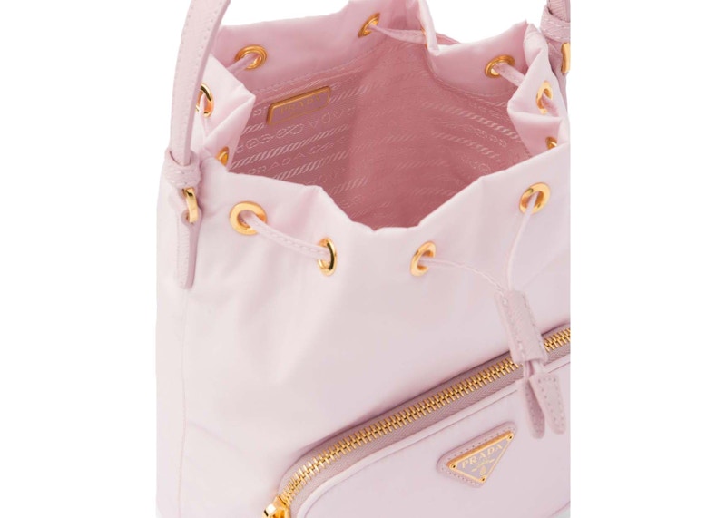 Prada Duet ReNylon Bucket Shoulder Bag Alabaster Pink in Nylon with