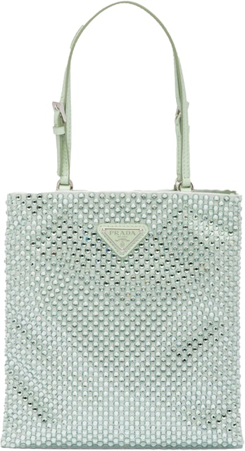 Prada Embellished Satin Handbag Aqua in Satin/Synthetic Crystals with  Silver-tone - US