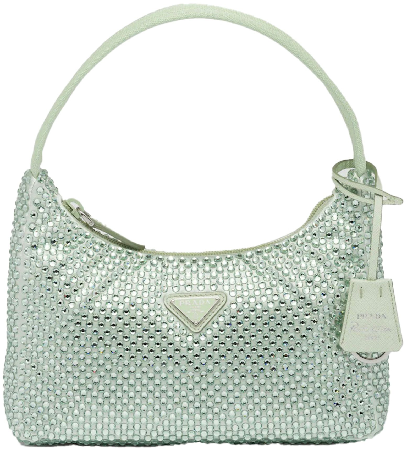 Prada Embellished Satin Handbag Aqua in Satin/Synthetic Crystals with  Silver-tone - US