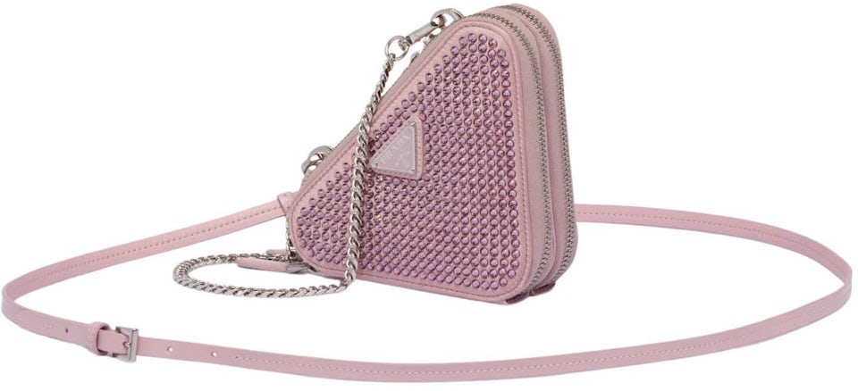 Prada Embellished Satin and Leather Mini Pouch Alabaster Pink