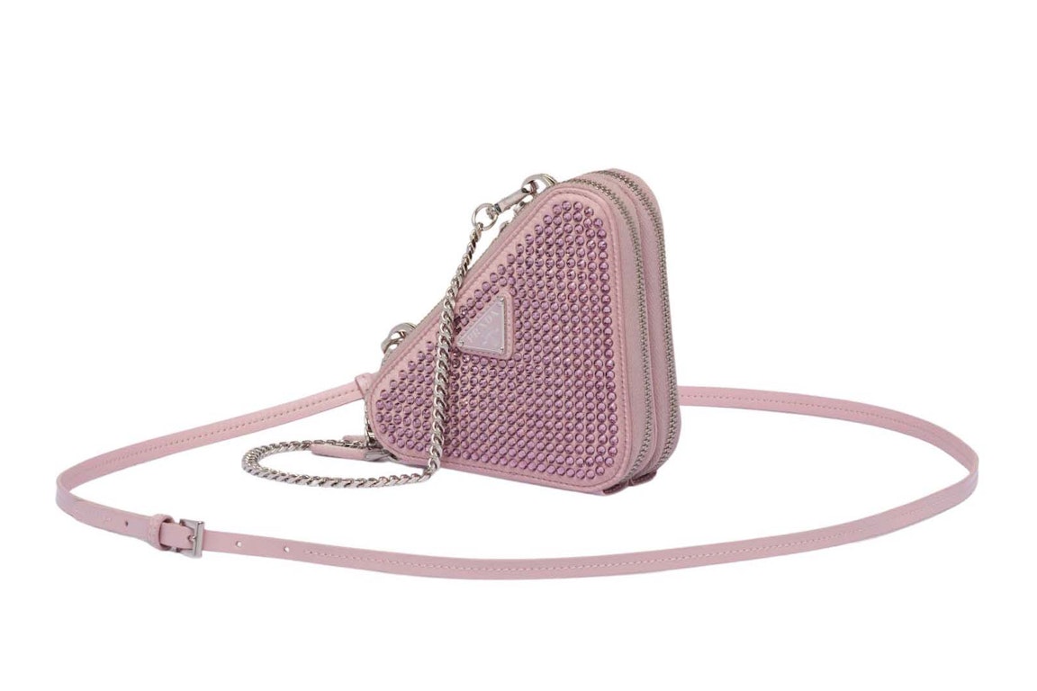 Pre-owned Prada Embellished Satin And Leather Mini Pouch Alabaster Pink