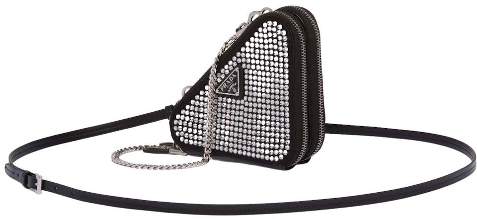 Prada Embellished Satin and Leather Mini Pouch Crystal in Leather