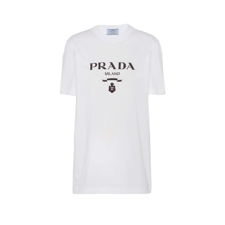 Pre-owned Prada Embroidered Jersey T-shirt White