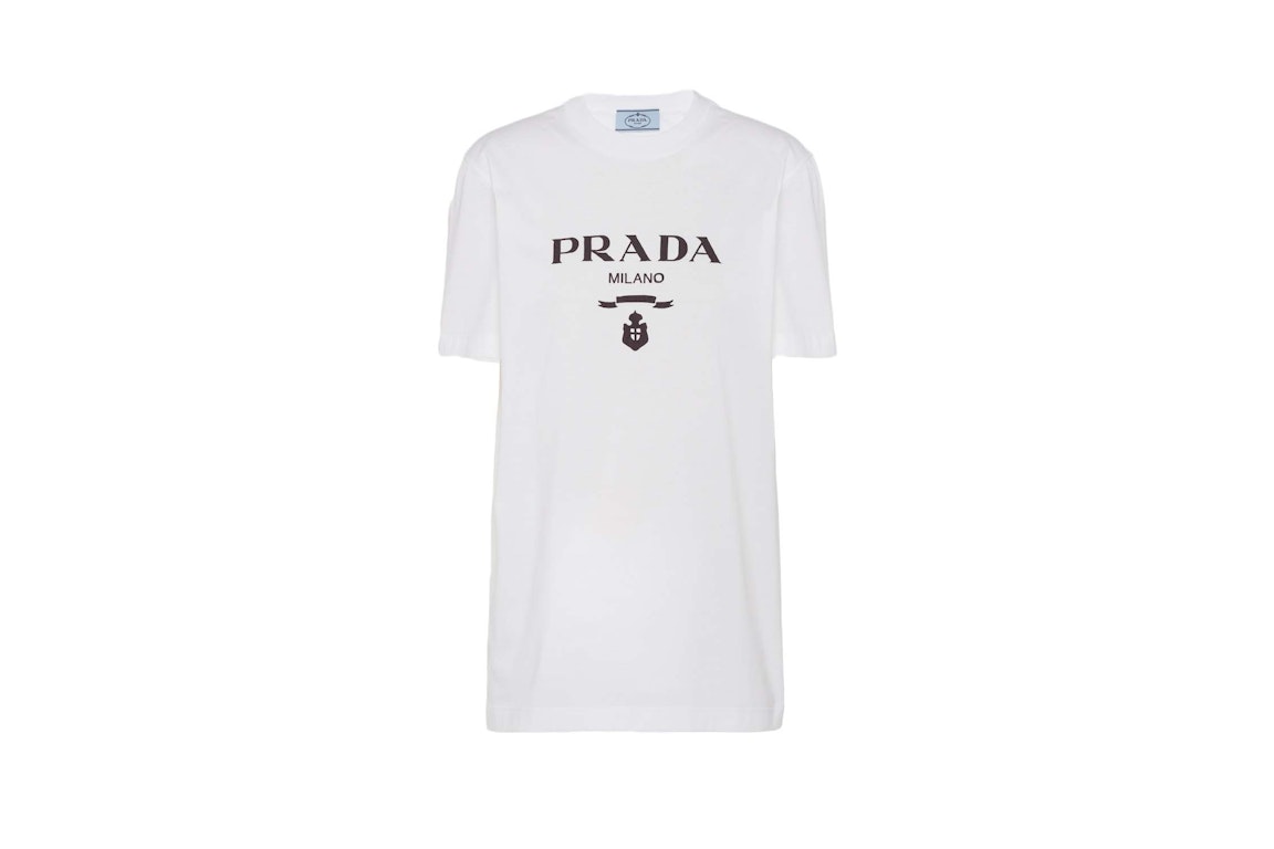 Pre-owned Prada Embroidered Jersey T-shirt White