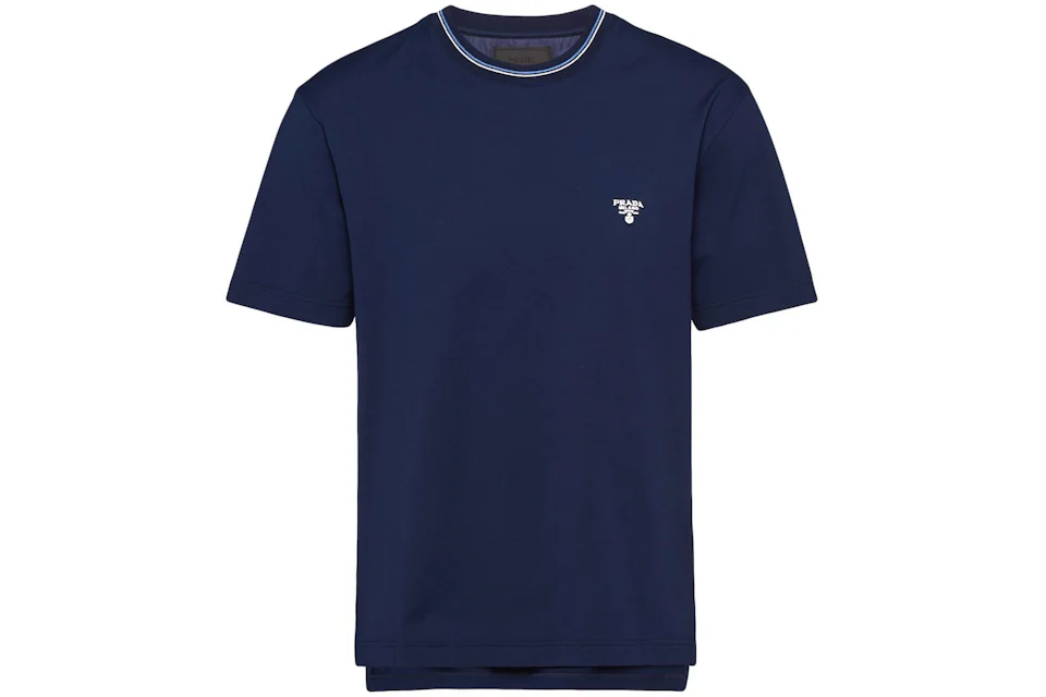 Prada Embroidered Logo T-shirt Navy Blue/White