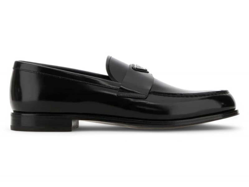 アメージングタイランド・グランドセール Slip-On Enamel-Triangle-Logo Prada Loafers Men's Black 靴