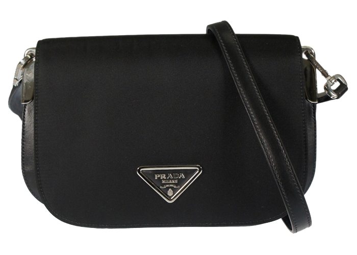 Prada Flap Shoulder Bag Black in Nylon/Leather with Silver-tone - US