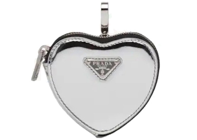 Prada Heart Mini Pouch Silver in Leather with Silver tone JP