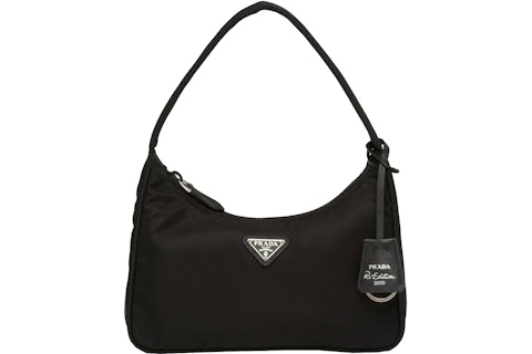 Prada Hobo Tessuto Shoulder Bag Mini Black in Nylon with Silver