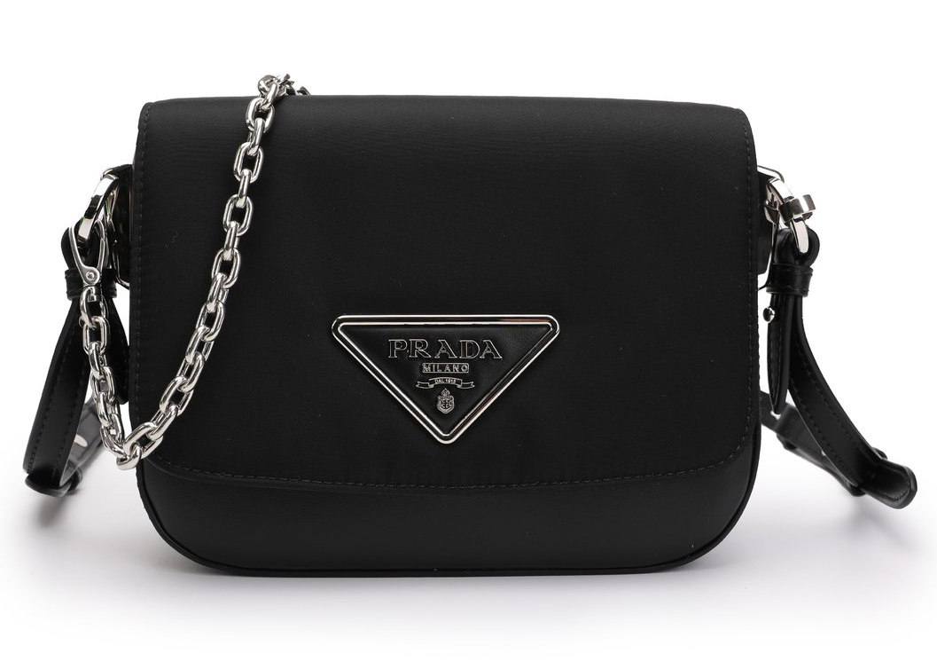 Prada Identity Logo-Plaque Shoulder Bag Black in Leather with