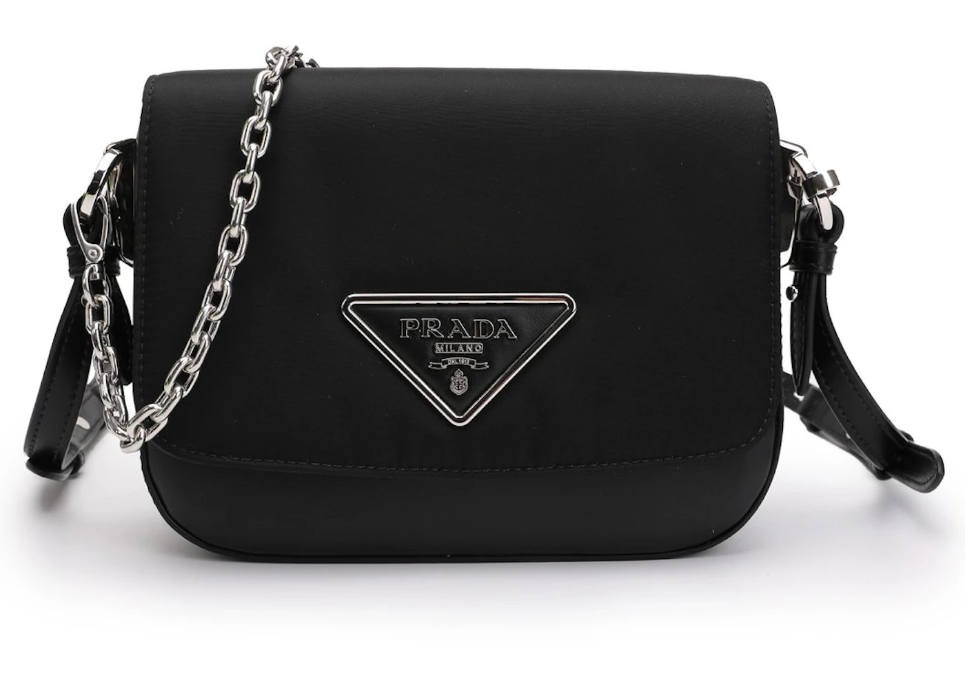Prada Identity Logo-Plaque Shoulder Bag Black in Leather with Silver ...