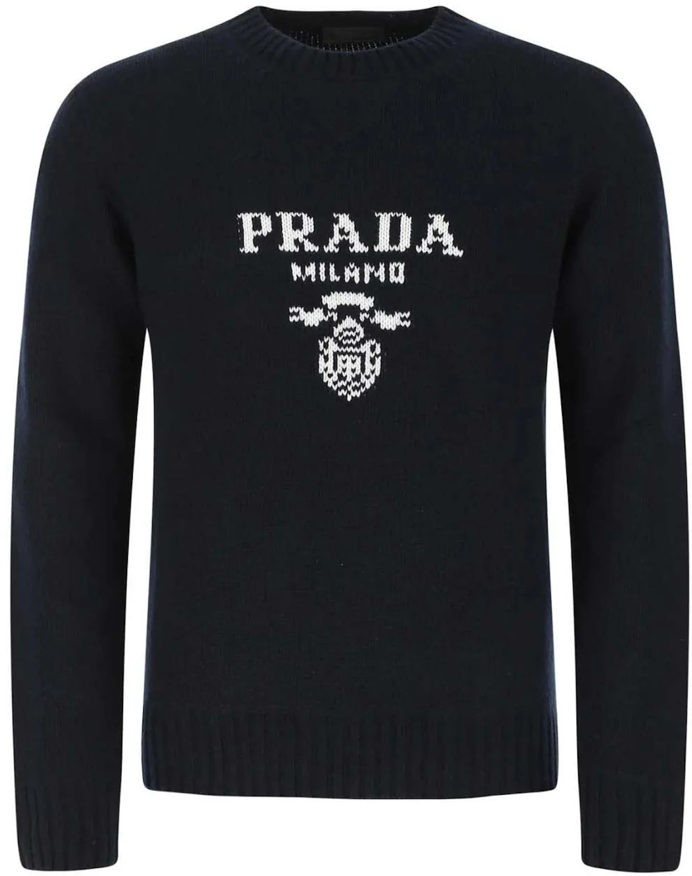 Prada Sweater Black Wool Embroidered Lace Sleeves and Neck NWT Size 38