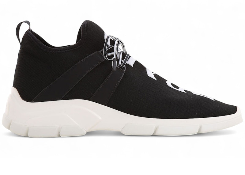 Pre-owned Prada Men's  Knit Frabic Sneakersin Black/white In Multi
