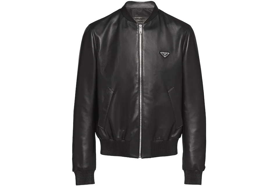 Prada Leather Bomber Jacket Black