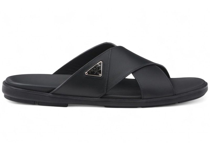 Prada Leather Criss Cross Slide Black Men's - 2X3111-3LEM