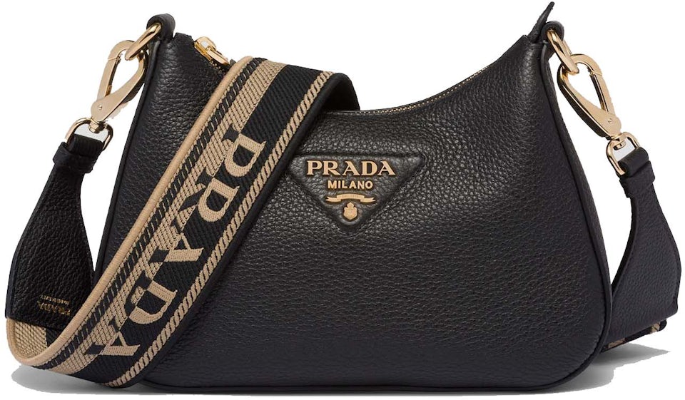 Prada Leather Shoulder Bag Gold-tone Black in Leather with Gold