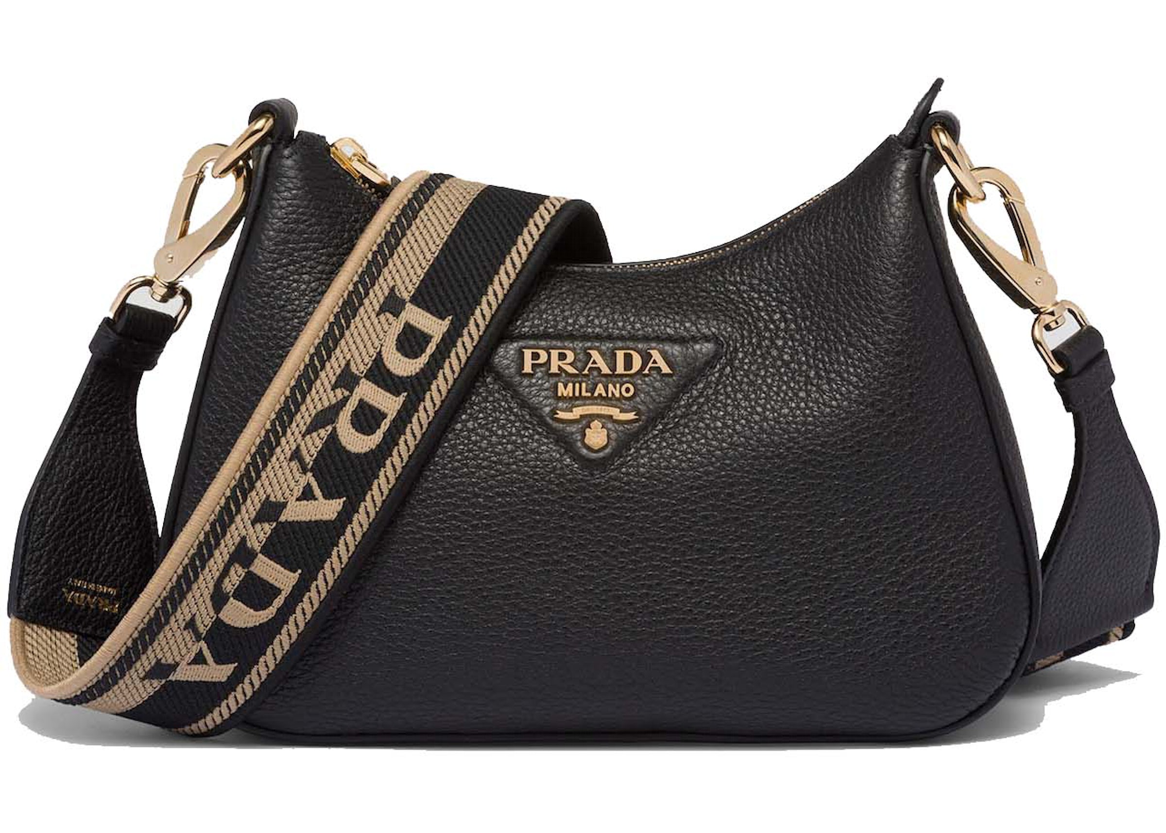 Prada Leather Shoulder Bag Gold-tone Black in Leather with Gold-tone - US