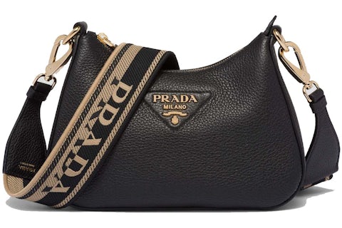 Prada Leather Shoulder Bag Gold-tone Black in Leather with Gold